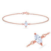 Rose Gold Plated Oval CZ Stone Silver Bracelet BRS-514-RO-GP